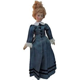 wagner-Maison De Poupées Dame Victorienne Robe Rayée Miniature Personnages Porcelaine