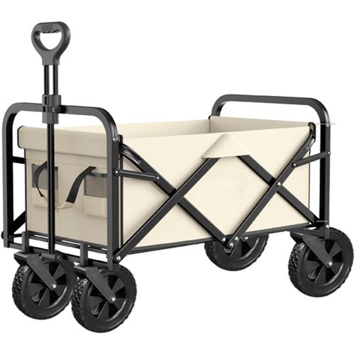 wagner-Chariot D'Extérieur Pliable,Beige Chariot De Plage,Chariot De Jardin 4 Roues Poignée Réglable Charrette Chariot De Transport À Roulettes Chariot De Camping Charge Statique 100Kg
