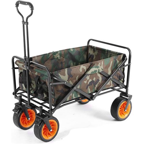 wagner-Chariot D'Extérieur Pliable,Chariot De Plage,Portant 100Kg Chariot De Jardin 4 Roues Poignée Réglable Charrette Chariot De Transport À Roulettes Tout Terrain Pour Extérieur Bbq,Camouflage,10"" Wheels
