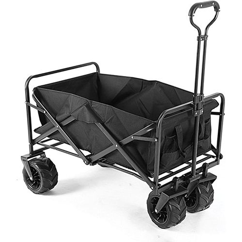 wagner-Chariot D'Extérieur Pliable,Chariot De Plage,Chariot De Jardin 4 Roues Poignée Réglable Charrette Chariot De Transport À Roulettes Tout Terrain Pour Extérieur Capacité 100L,Noir,9"" Wheels