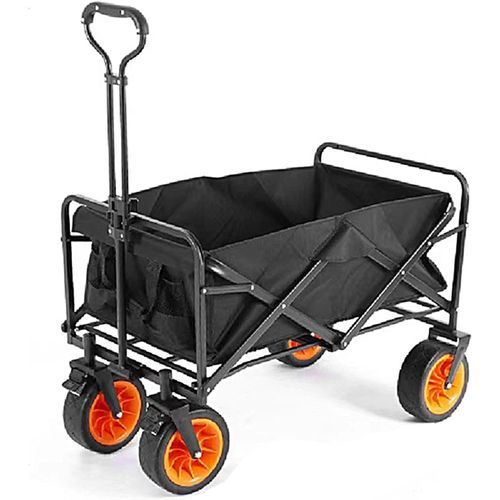 wagner-Chariot D'Extérieur Pliable,Chariot De Plage,Portant 100Kg Chariot De Jardin 4 Roues Poignée Réglable Charrette Chariot De Transport À Roulettes Tout Terrain Pour Extérieur Bbq,Noir,10"" Wheels