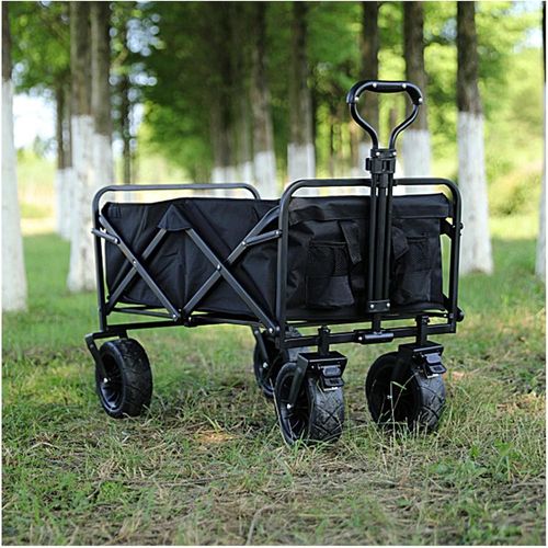 wagner-Chariot D'Extérieur Pliable,Chariot De Plage,Chariot De Jardin 4 Roues Poignée Réglable Charrette Chariot De Transport À Roulettes Tout Terrain Pour Extérieur Bbq Portant 100Kg,Noir,10"" Wheels
