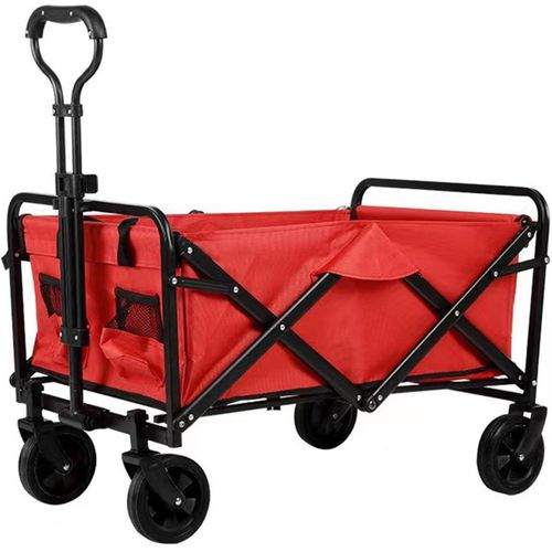 wagner-Chariot D'Extérieur Pliable,Rouge Chariot De Plage,Chariot De Jardin 4 Roues Poignée Réglable Charrette Chariot De Transport À Roulettes Tout Terrain Pour Extérieur Portant 55 Kg