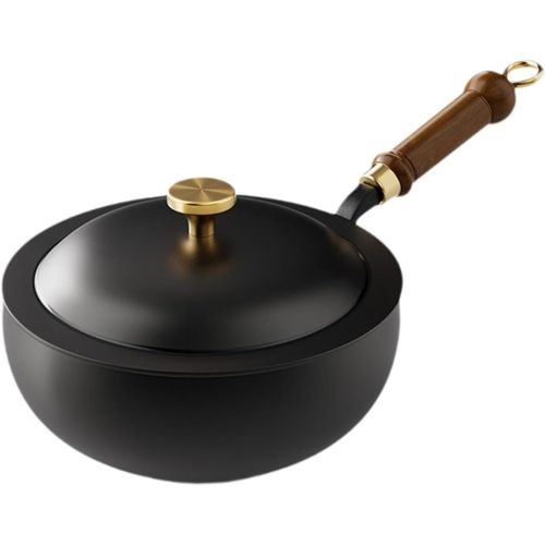 Wagner-Wok Non Cache-Carreau À Frire Poêle À Induction Cuiseur De Nouilles Instantanées Pot En Bois Poignée Plate Plate Wok Chinois Wok Pour Dortoir Du,20 Cm De Diamètre