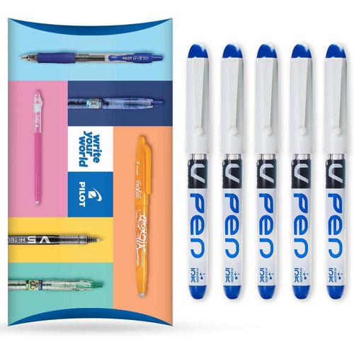 Wagner-V Pen-Lot De 5 Stylos Plume Jetables Effaçables-Pointe De 0,6 Mm-Ligne Moyenne-Portefeuille-Encre Bleue