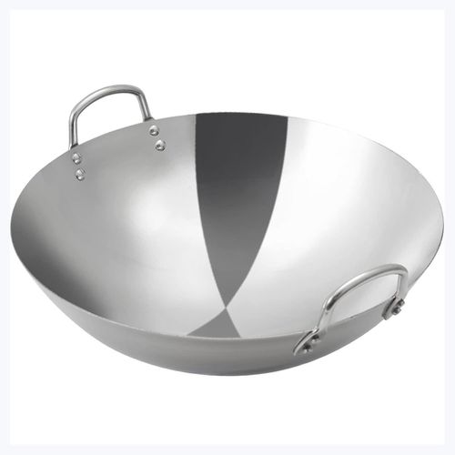 Wagner-Woks Et Poêles À Frire,Grand Wok En Acier Inoxydable,Fond Rond Épais,Non Revêtu,Wok Antiadhésif,Ustensiles De Cuisine,Wok Professionnel À Double Oreille Pour Cuisinières À Ga