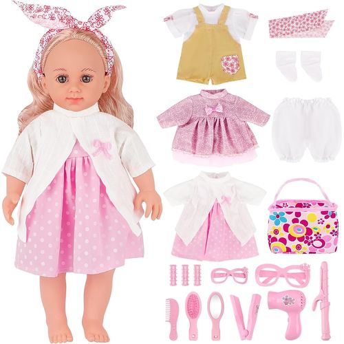 wagner-Ensemble De Jeu De Poupée Bébé,Poupée Déguisement 36 Cm Avec 3 Tenues Et Accessoires De Poupée Pour Peigner Et Coiffer,Set Vêtement De Poupée