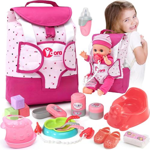 wagner-Kit Accessoire Bebe Pour Poupon,Accessoires Poupon Avec Sac À Dos À Langer Biberon Pot Bebe,Ajustement Pour 36Cm Poupée Anniversaire Cadeau Fille Enfant 2 3 4 5 6 Ans (Poupée Non Inclus)