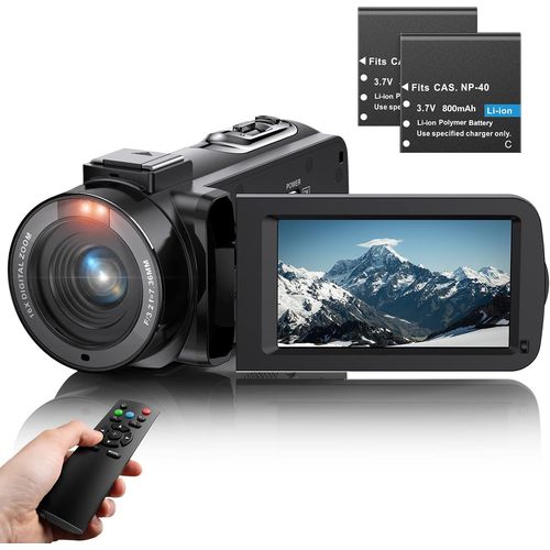 wagner-Caméscope 3.0'' Vidéo Fhd 1080P 36Mp 30Fps Youtube Vlogging Caméra Pour Nuit Ir Zoom Numérique 16X 270°Ips Écran Rotatif Enregistreur Numérique Avec Télécommande Et 2 Piles