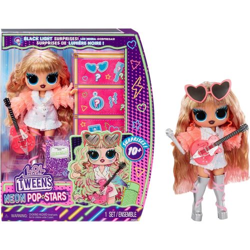 wagner-L.O.L. Surprise! Tweens Neon Pop Stars-Thea Stars-1 Poupée Mannequin,Avec Surprises Lumière Noire Et+De 10 Tenues Et Accessoires Dont Guitare Rose Vif,Cadeau Pour Enfants De 4 Ans Et +