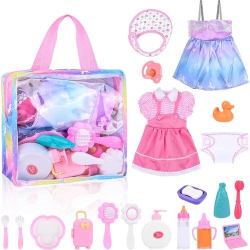 wagner-Accessoires Pour Poupées,22 Pcs Accessoire Poupee Bebe Jouet Fille 3 4 5 6 Ans,Accessoire Poupee Avec Sac À Main & Vêtements & Pot Bebe & Biberon,Accessoires Poupée Jeu De Role Jouet Cadeau