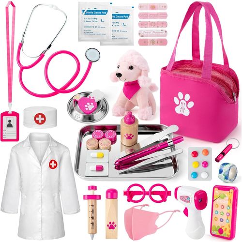 Wagner-Malette Docteur Enfant,Veterinaire Enfant Avec Blouse De Médecin,Stéthoscope,Thermomètre,Seringue,Médical Jeu D'imitation 36 Pièces,Jouet Enfant 3 Ans