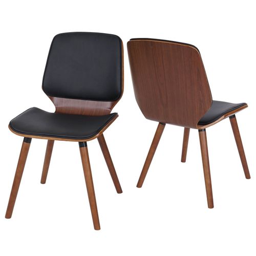 2x Chaises De Salle À Manger En Bois Courbé Design Rétro Noyer Synthétique Noir 04_0000216