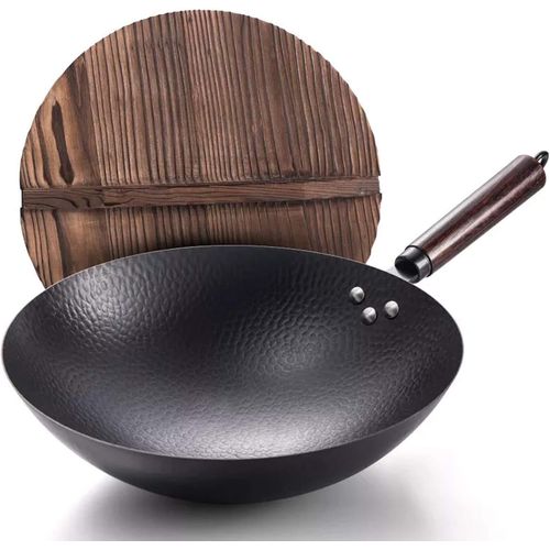 wagner-Wok Pan Avec Couvercle 12,5 Pouces,Poêle À Frire 100% Sans Produits Chimiques,Pour Cuisinière Électrique,Cuisinière À Induction Et Cuisinière À Gaz (Lavage À La Main Recommandé)