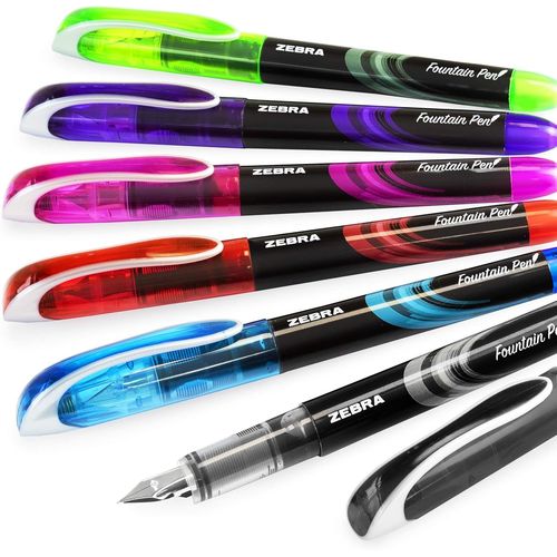 Wagner-Zebra Fuente Lot De 6 Stylos Plume Jetables Noir/Bleu Clair/Rouge/Vert/Rose/Violet