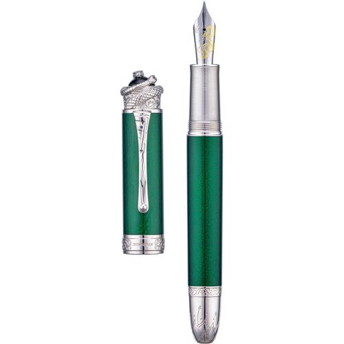 Wagner-Hongdian N25 Stylo Plume À Piston,Pointe Fine Serpent Stéréoscopique Sculpté Avec Étui En Métal (Vert Émeraude)