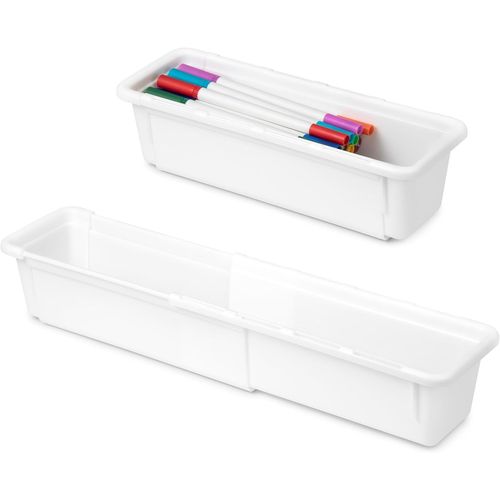Chenquansarl-Lot De 2 Organisateur De Tiroir, Boite Rangement Tiroir Plastique Pour Cuisine, Bureau, Organisateur Tiroir Extensible Pour Couverts, Maquillage Et Autres Petits Objets, Blanc