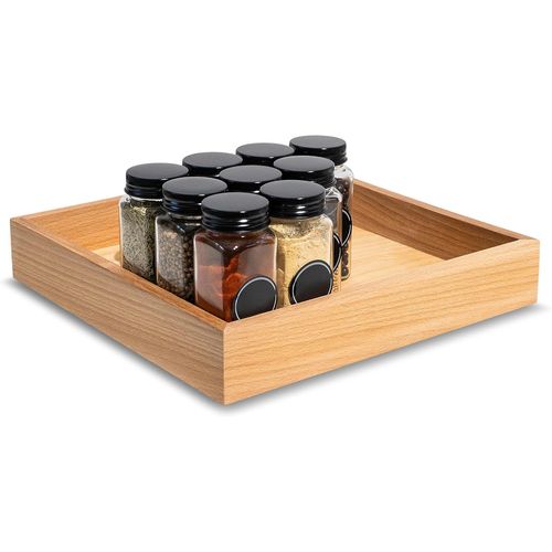 Chenquansarl-Plateau De Rangement En Bois 28 X 28 X 5 Cm | Petite Boîte De Rangement En Bois De Hêtre | Plateau Pour Épices, Petit-Déjeuner, Petits Objets | Organisateur Epices Pour Tiroir De Cuisine