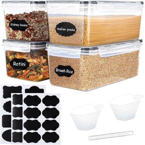Chenquansarl-4 Pièces Boite Rangement Avec Couvercle, 3 Étiquettes, 2 Tasse Mesurer,1 Marqueur, 3.2l Boîte Conservation Alimentaire, Récipients Hermétiques Cuisine Pour Stockage Céréales, Pâtes, Fari