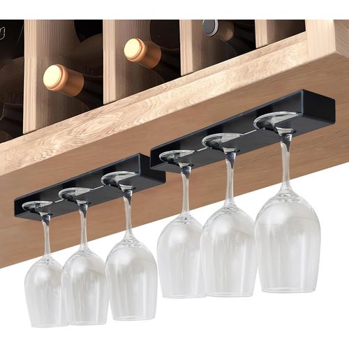 Chenquansarl-Lot De 2 Porte-Verres À Vin Suspendus - Porte-Verres À Vin Sous Armoire - Étagère À Pied Suspendue - Organ Ur Pour Bar, Armoire, Cuisine - Noir