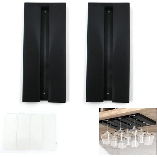 Chenquansarl-Porte Verres À Vin Suspen E, Aucun Perçage Requis, Grande Capacité, Porte-Verres À Pied Suspendu Support, Pour Bar Cuisine, 25.3 * 11 * 2cm(Noir, 2)