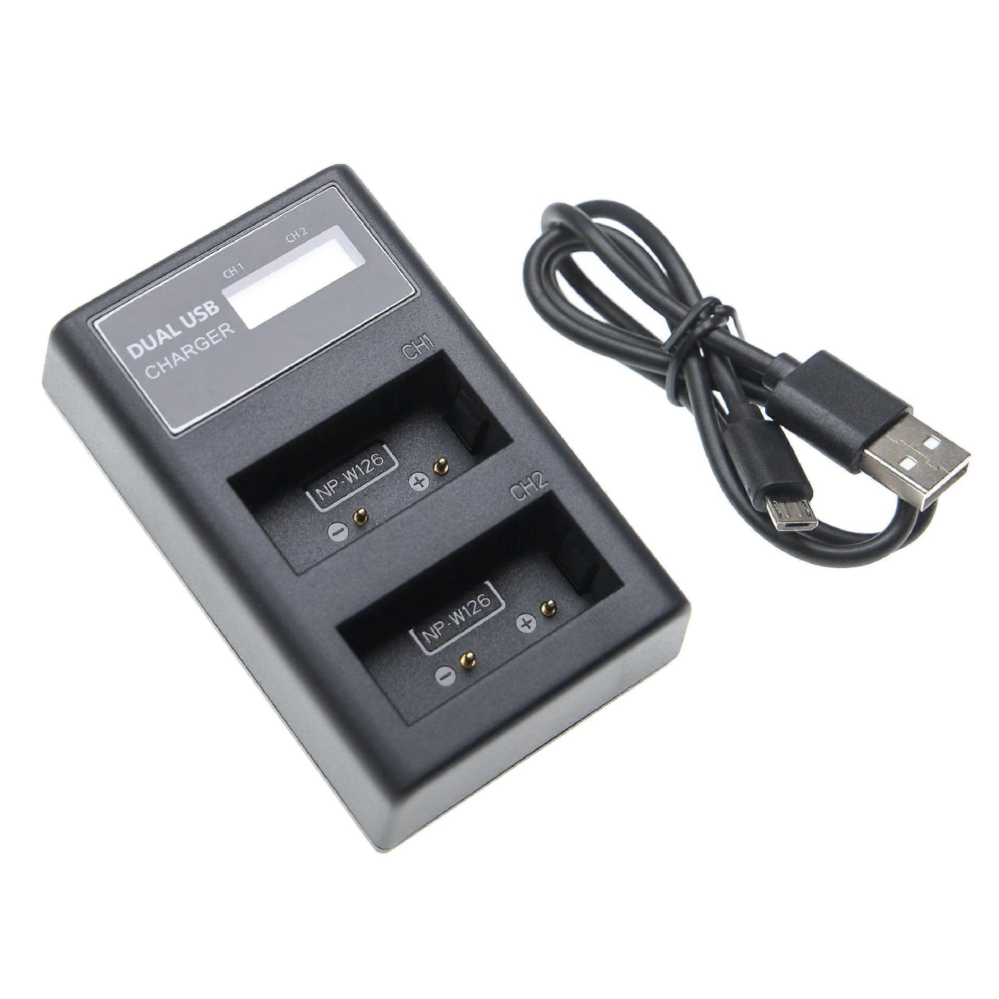 vhbw Chargeur double USB compatible avec Fujifilm FinePix HS30, HS35EXR, HS33EXR, HS30EXR Appareil photo/batterie - Socle de charge + câble micro USB avec écran, 8,4 V