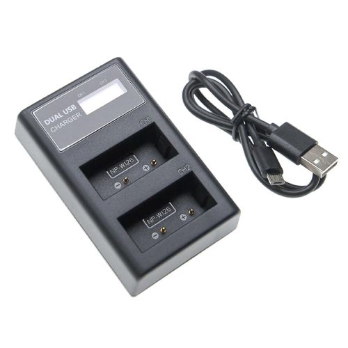 Chargeur double USB vhbw compatible avec Fujifilm X-E2, X-E2S, X-E3, X-M1, X-E1, X-H1 Appareil photo/Batterie - Socle de charge + câble micro USB avec écran, 8,4 V