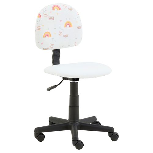 Chaise De Bureau Pour Enfant Alpaca Fauteuil Pivotant À Roulettes Avec Hauteur Réglable, En Synthétique Blanc Avec Motif Lama