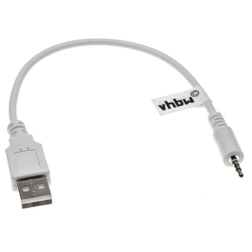 Câble De Charge Usb Vhbw Compatible Avec Les Casques Jbl Synchros S500, S400, S700, S400bt - Câble Usb 2.0 Type A Vers Prise Jack 2,5 Mm, 20,5 Cm Blanc