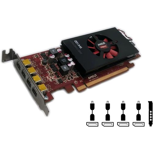 ChenQuanSarl-Firepro W4100 Carte Graphique Professionnelle Gddr5 2 Go ¿ 4 Mini Displayports, Pcie Gen 3.0 X 16, Profil Bas, Emplacement Unique (Renouvelée)