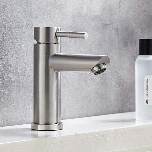 Robinet salle de bains toilette lavabo robinet 304 buse droite en acier inoxydable robinet de bassin chaud et froid (sans tuyau)