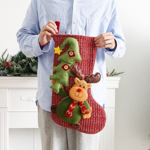 1 pièce décorations de noël laine à tricoter grand père noël bonhomme de neige cerf chaussettes de noël sac cadeau (style 3)
