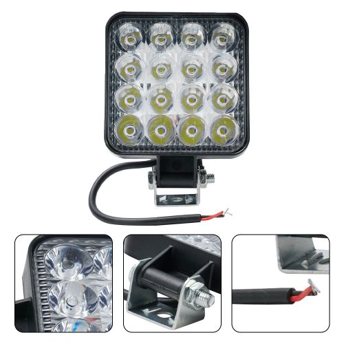 Lampe de travail LED pour camion tout-terrain,éclairage de pod,mini lumières de sauna carrées,accessoire de remplacement,tracteur automobile,16LED,48W,12V,1PC - Type White