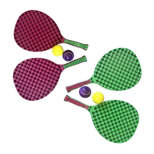 Set De Tennis De Plage 2 Raquettes En Plastique 50 Cm Avec 2 Balles En Mousse Et Housse De Transport - Couleur Aléatoire