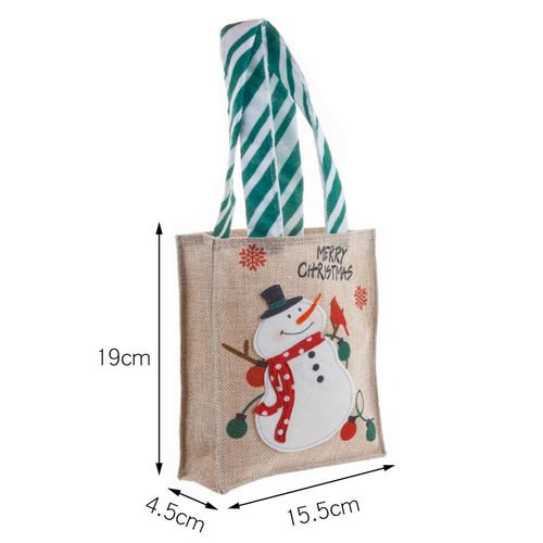 1 Pcs Sac Cadeau De Noël Bonhomme De Neige, Sac Cadeau Vieux Bonhomme De Neige Dessin Animé En Lin, Sac De Bonbons, Sac De Pomme, Sac De Noël