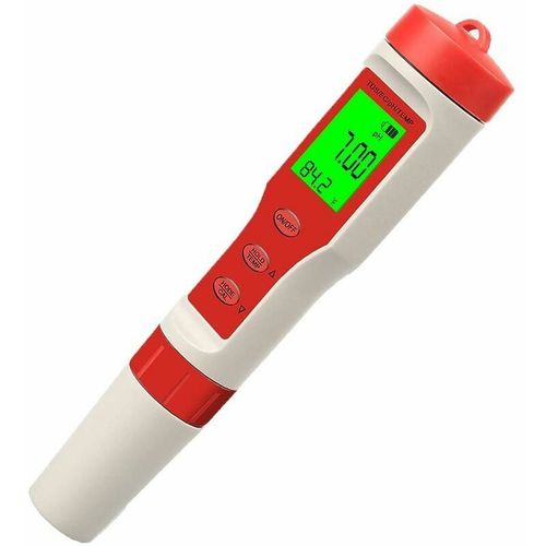 Testeur de pH numérique 4 en 1 ¿ Résolution 0,01, pH/EC/TDS/Température ¿ Écran LCD rétroéclairé, calibrage automatique