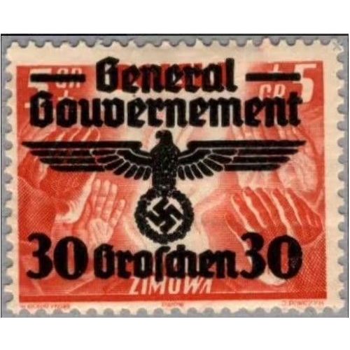 Pologne, Occupation Allemande 1940, Très Beau Timbre Neuf** Luxe Yvert 40, Timbre Polonais Surchargé "General Gouvernement 30 Groschen", Aigle Et Croix Gammée.