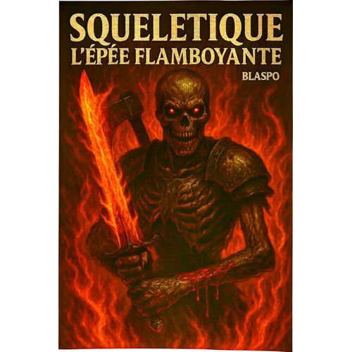 Stickers Muraux Squelettique – L'Épée Flamboyante | Création Blaspo | Décoration Murale Géante 90x60 Cm Pour Salon, Chambre, Couloir | Art Fantastique, Horreur, Exclusif | Marque Blaspo – Vendu Par Bl