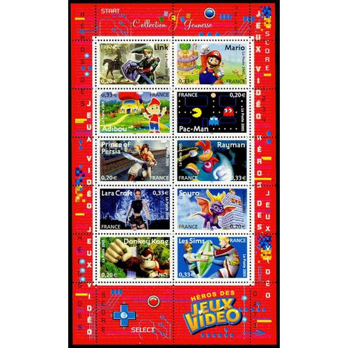 France 2005, Très Beau Bloc Feuillet Neuf** Luxe Yvert 91, Timbres 3842 À 3851, Collection Jeunesse - Héros Des Jeux Vidéo, Link, Mario, Adibou, Pac-Man, Prince Of Persia, Rayman, Lara Croft, Spyro...