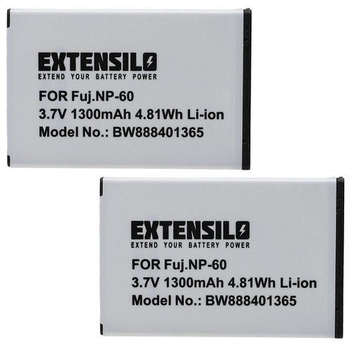 Batterie EXTENSILO 2x compatible avec les caméras Aiptek Pocket DV T200, DV V100LE, DV Z100LE, DV Z100Pro, DV-H100, DV Z200LE (1300 mAh, 3.7 V, Li-Ion)