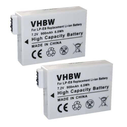 Batterie de remplacement vhbw 2x pour Canon LP-E8 pour appareil photo (900mAh, 7.2V, Li-ion)
