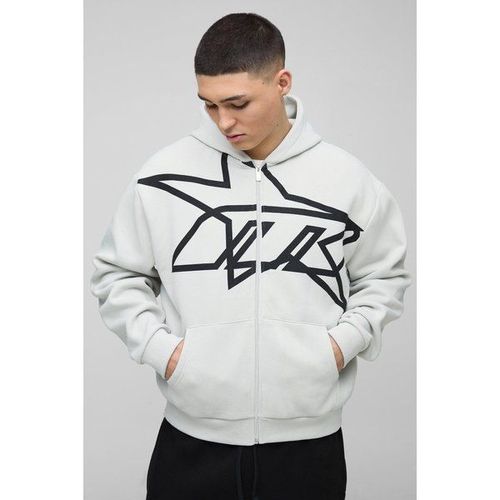 Sweat À Capuche Oversize Zippé À Imprimé Étoiles Homme - Gris - L, Gris