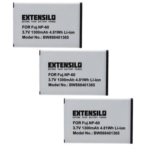 Batterie EXTENSILO 3x compatible avec les appareils photo Kodak LS443, DX7630, DX7590, DX7440, DX6490, LS753, LS743, LS420, LS633, P712, P850 (1300 mAh, 3.7 V, Li-Ion)