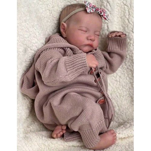 Poupée Bébé Reborn Fille Baby Doll Réaliste Nouveau-né Endormie 48cm