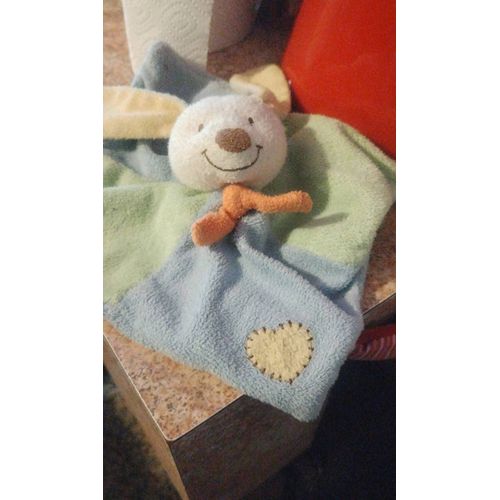doudou lapin pommette bleu vert