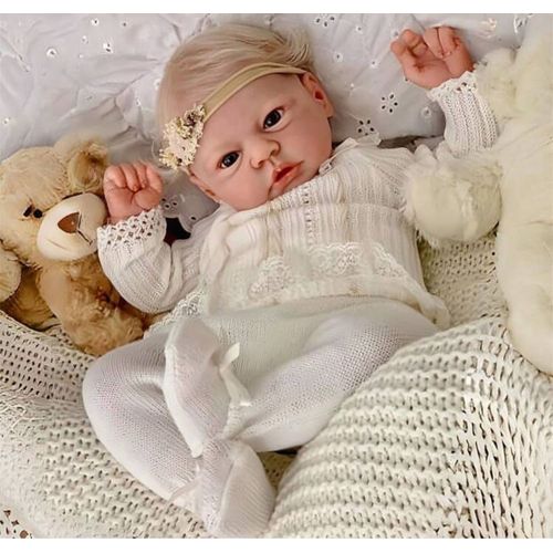 Poupée Bébé Reborn Fille Blonde Yeux Bleus Baby Doll Nouveau-né Réaliste 50cm
