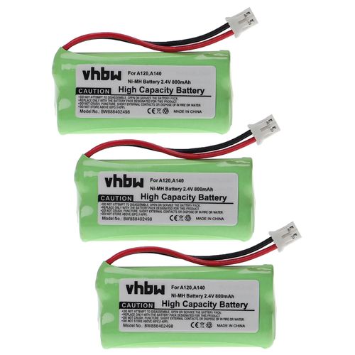 Batterie vhbw 3x compatible avec les téléphones fixes sans fil Siemens Gigaset AS150, AS15, AS160, AS150 DUO, AS150 TRIO, AS145, C240 (800 mAh, 2,4 V, NiMH)