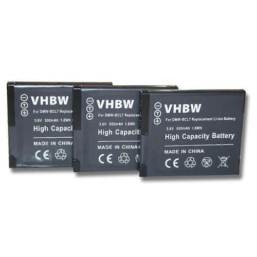 Batterie vhbw 3x compatible avec les appareils photo Panasonic Lumix DMC-FS50K, DMC-FS50P, DMC-FH10V, DMC-FS50, DMC-SZ3, DMC-FS50S, DMC-FS50V (500 mAh, 3,6 V, Li-Ion)
