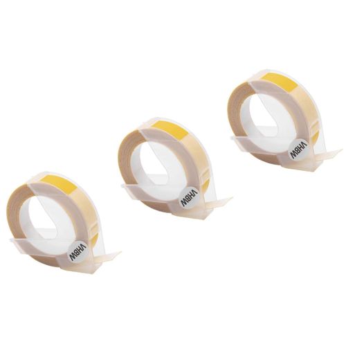 vhbw 3x 3D Embossing Tape Cassette Compatible avec Dymo Label Buddy 20008, Mini, Maxi 1755 Imprimante d'étiquettes 3m x 9mm Blanc sur Jaune