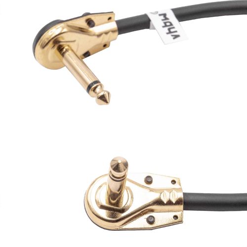 vhbw Câble de raccordement pour guitare Câble Jack 30cm pour pédales d'effets - Câble de raccordement Jack avec prise Jack 6,35mm, Coudé, Plat, Or / Noir